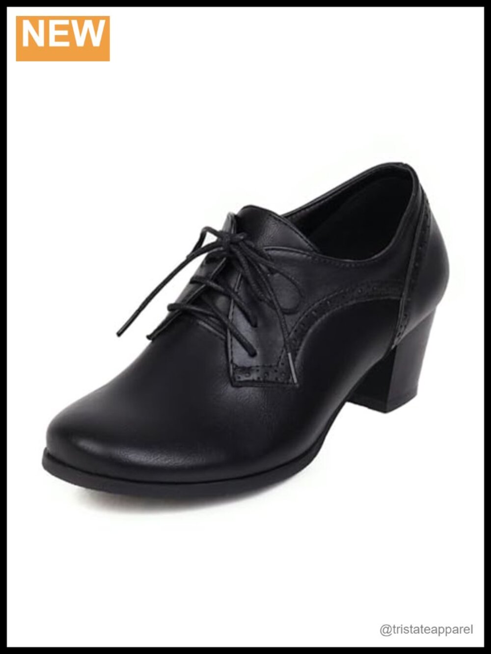 Women's Chunky Mid Heels Oxfords Round Toe Block Heeled Brogues Lace Up Work
